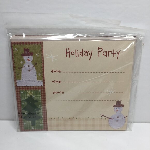 Primitive Snowman Holiday 16 Party Invitations 8 Thank You Cards Set Red Gingham - Picture 3 of 5